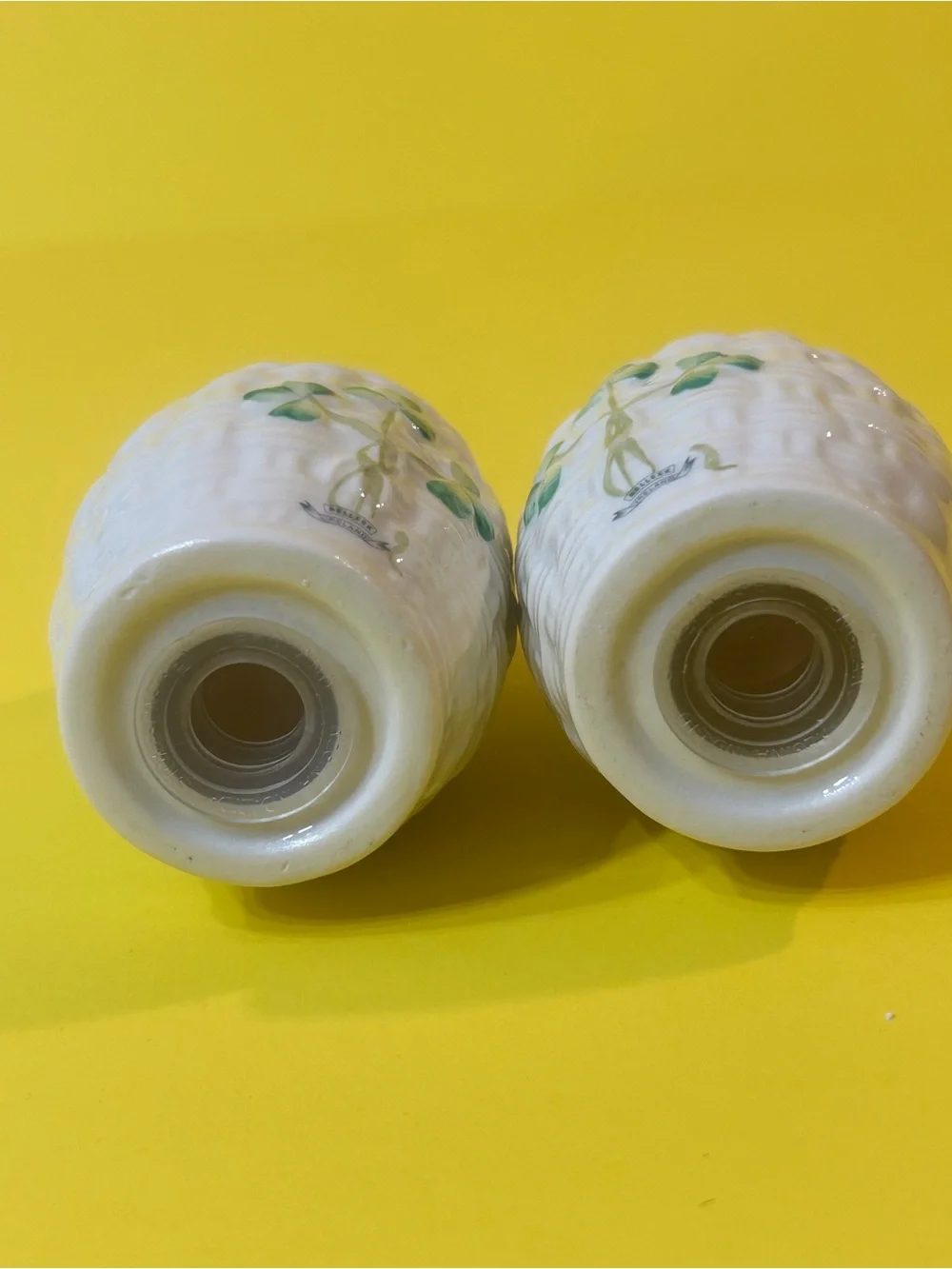 Belleek Shamrock Salt & Pepper Shaker Collector's Set 4 Pieces